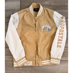 aeropostale nylon satin bomber jacket Ribbed Gold Beige Adult Size Large EUC